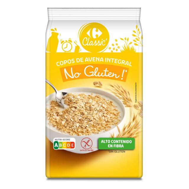 Copos de avena integral Classic Carrefour sin gluten 500 g