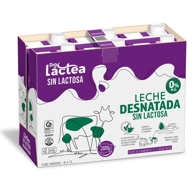 Leche desnatada sin lactosa Dia Láctea brik 6 x 1 l