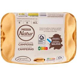 Huevo campero de galicia m/l eroski natur, cartón 6 uds