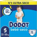 Pañal bebé seco jumbo 11-16 kg talla 5 dodot, paquete 72 uds