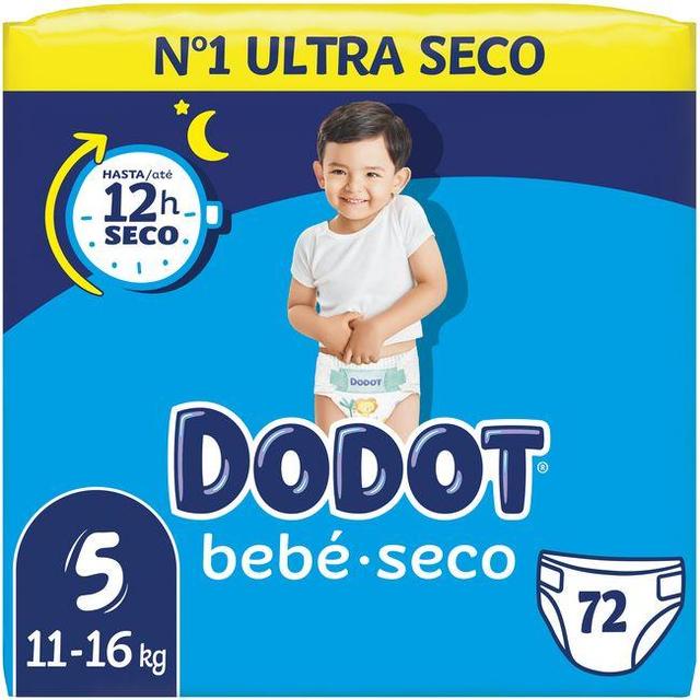 Pañal bebé seco jumbo 11-16 kg talla 5 dodot, paquete 72 uds