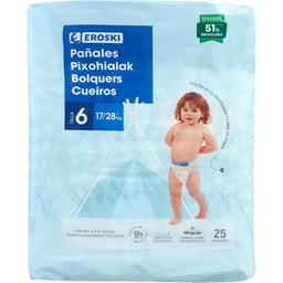 Pañal canal absorbente 17-22 kg talla 6 eroski, paquete 25 uds