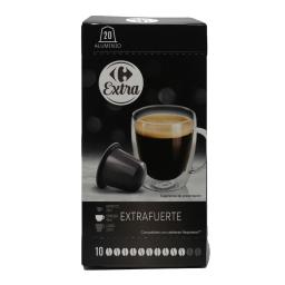 Café extrafuerte en cápsulas Carrefour Extra compatible con nespresso 20 ud