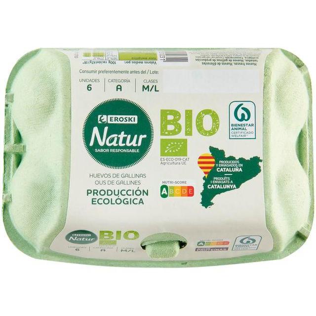 Huevo fresco cataluña eroski natur bio, cartón 6 uds