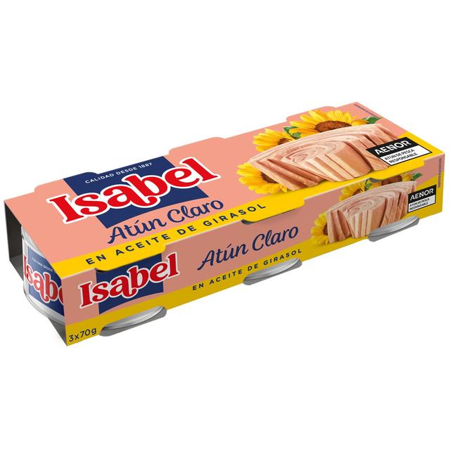 Atún claro en aceite de girasol Isabel pack de 3 latas de 52 g