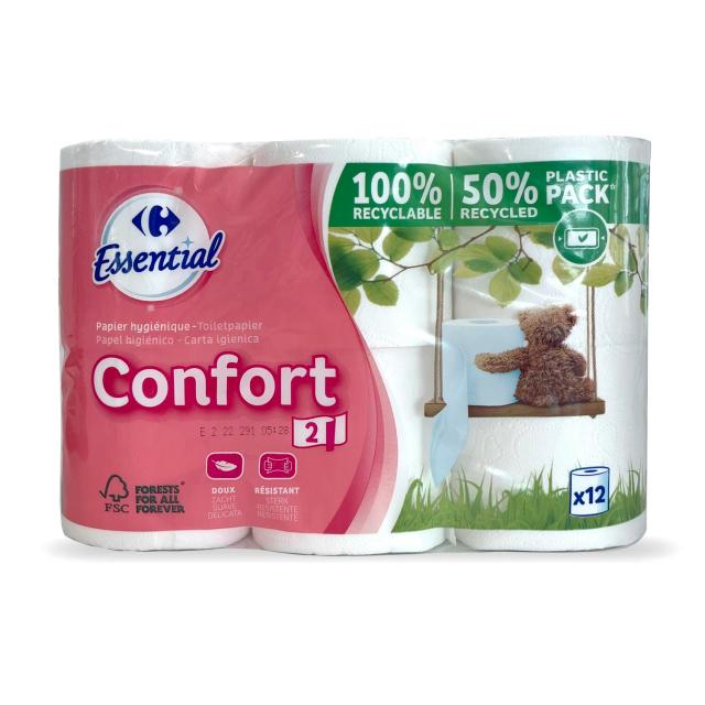 Papel higiénico 2 capas Confort Carrefour 12 rollos