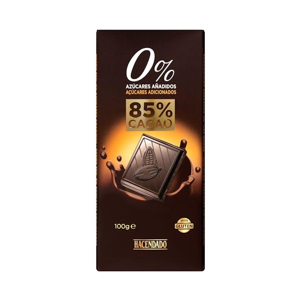Chocolate negro 85% cacao extrafino y edulcorante Hacendado 0% azúcares añadidos