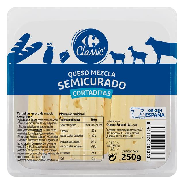 Queso de mezcla semicurado ya cortado Carrefour Classic cuña de 250 g