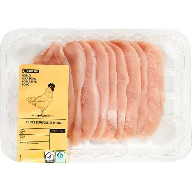 Filetes extrafinos de pechuga de pollo eroski, bandeja 320 g