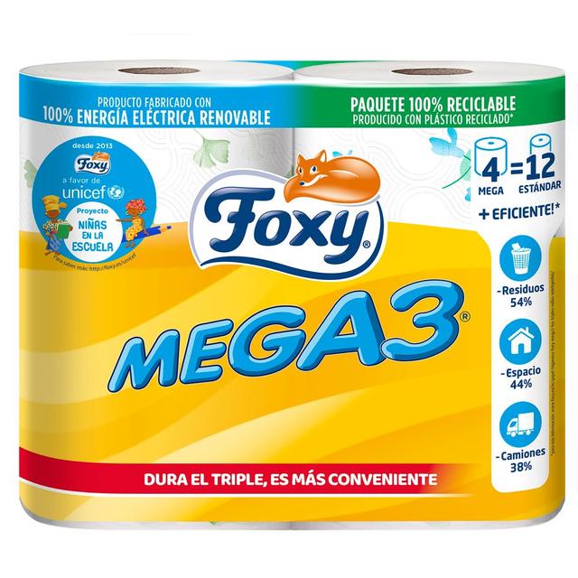 Papel higiénico FOXY mega rollo 4=12 rollos