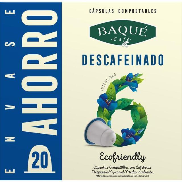 Café descafeinado compatible nespresso baqué, caja 20 uds