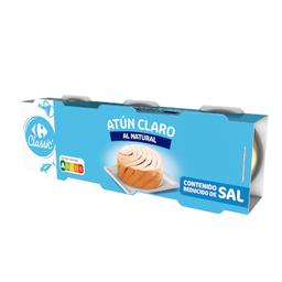 Atún claro al natural contenido reducido en sal Carrefour pack de 3 latas de 56 g