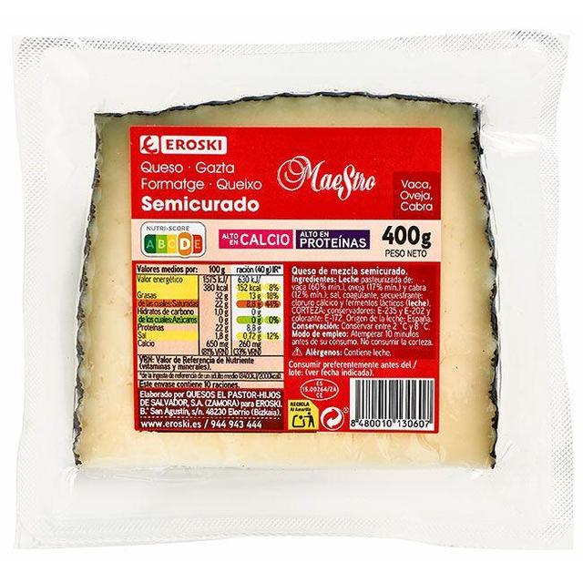 Queso semicurado mezcla eroski, cuña 400 g