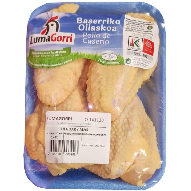 Alas de pollo de caserío eusko label lumagorri, bandeja aprox. 450 g