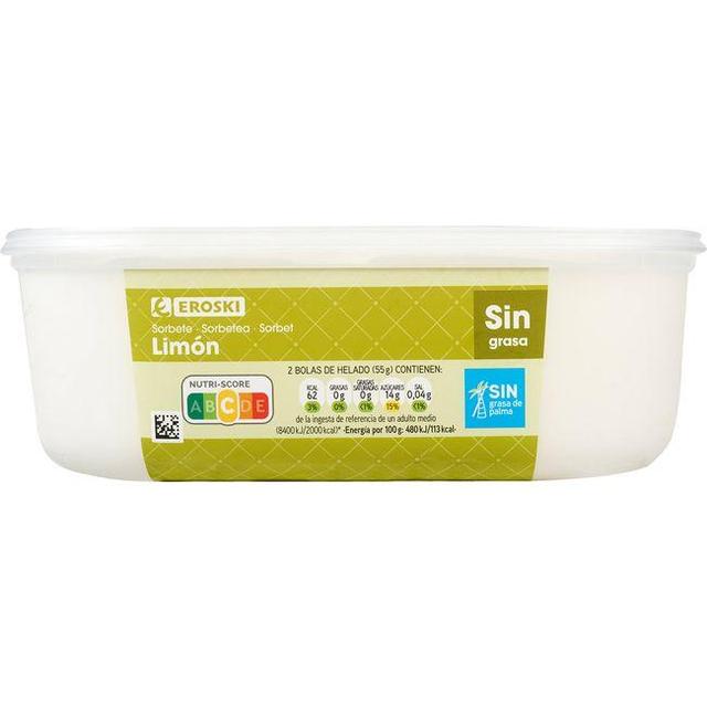Sorbete de limón eroski, tarrina 1 litro