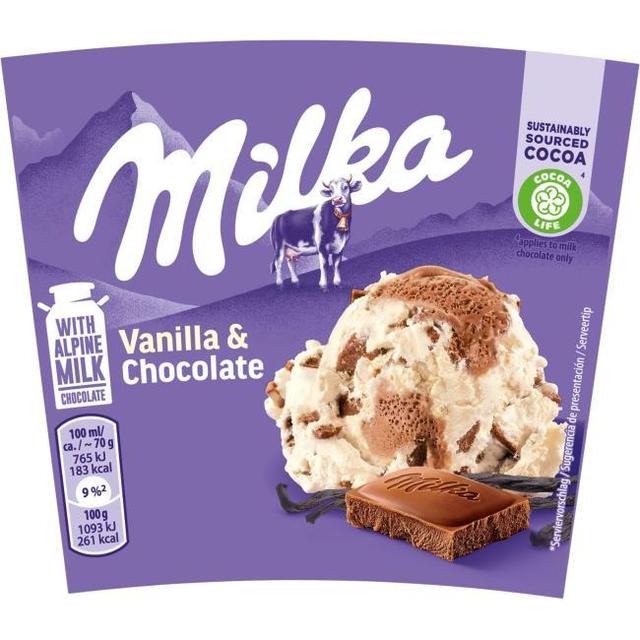 Helado vainilla-chocolate milka, tarrina 425 ml