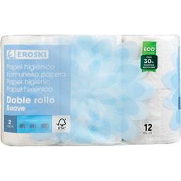 Papel higiénico suave doble rollo eroski, paquete 12 rollos
