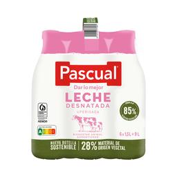 PASCUAL Leche de vaca desnatada, de bienestar animal garantizado  6 x 1.5 l