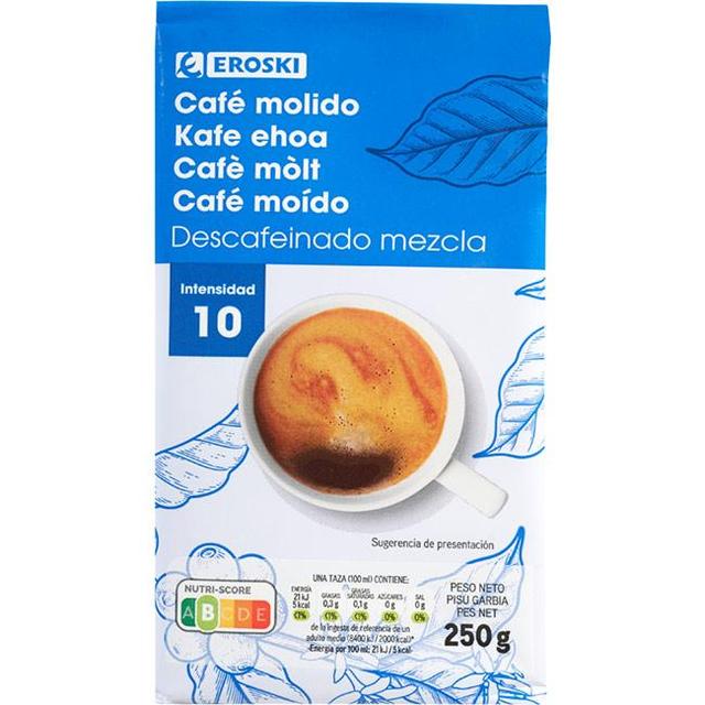 Café molido descafeinado mezcla eroski, paquete 250 g