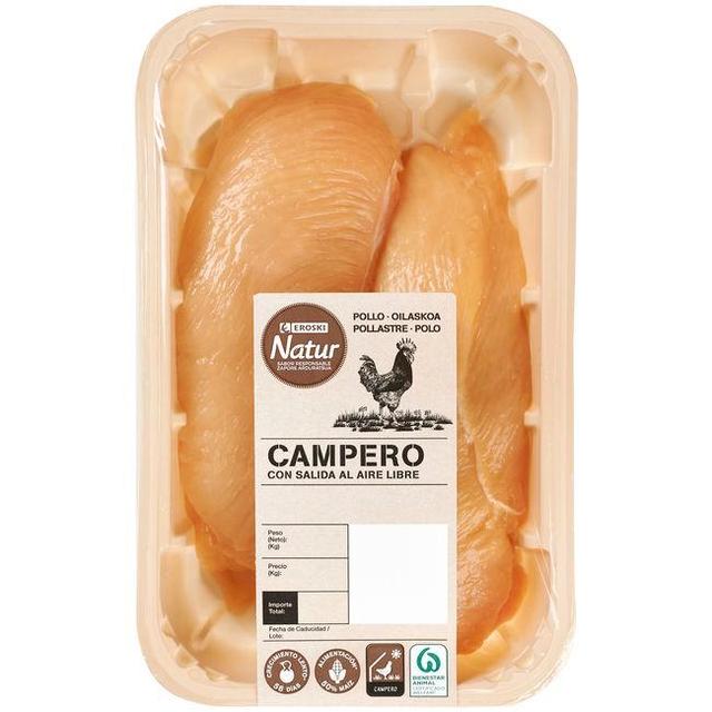 Pechuga fileteada de pollo campero eroski natur, bandeja aprox. 550 g