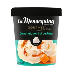 LA MENORQUINA Gourmet inspiración balear Tarrina de helado de nata y caramelo con sal de Ibiza 450 ml