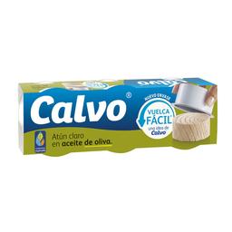 CALVO Atún claro en aceite de oliva, vuelca fácil lata de 52 g. pack de 3 uds