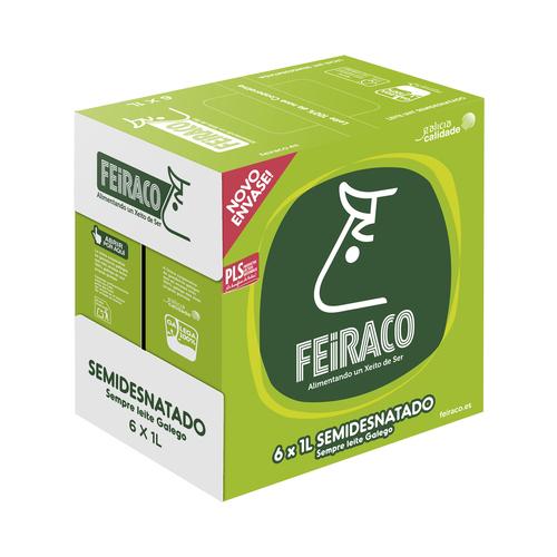 FEIRACO Leche de vaca semidesnatada de origen 100% gallega 6 x 1l