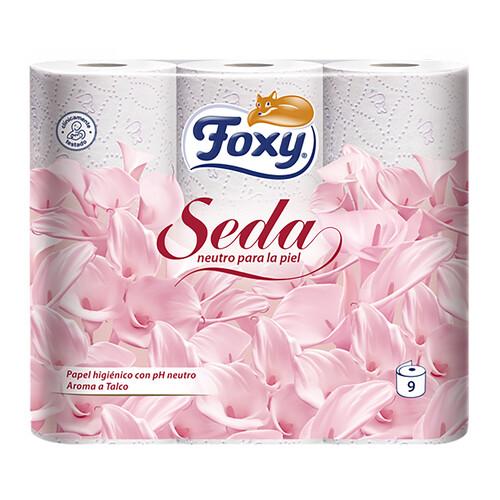FOXY Seda  Papel higiénico con ph neutro y aroma a talco 9 rollos