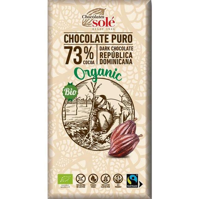 Chocolate negro bio 73% cacao chocolates solé, caja 100 g