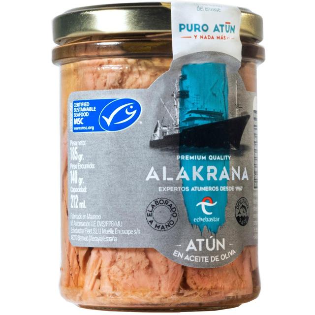Atún en aceite de oliva msc alakrana, frasco 185 g