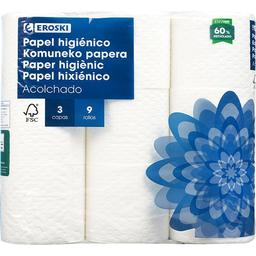 Papel higiénico acolchado eroski, paquete 9 rollos
