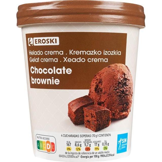 Helado de chocolate brownie eroski, tarrina 500 ml