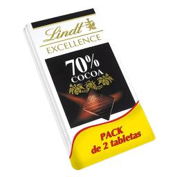 Chocolate negro 70% Lindt Excellence pack de 2 tabletas de 100 g