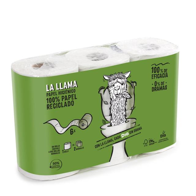 Papel higiénico compacto reciclado doble rollo La Llama Dia bolsa 6 unidades