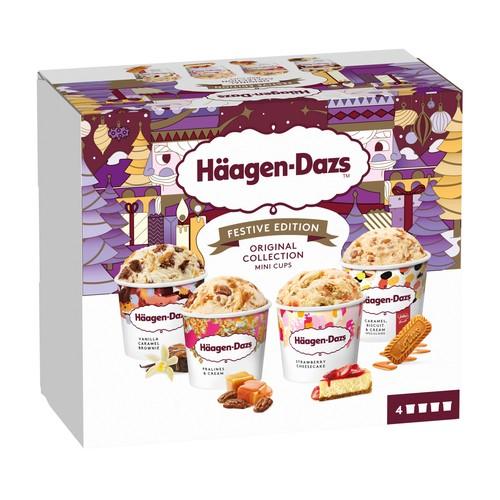 HÄAGEN-DAZS Festive edition Mini tarrinas de helados surtidos (vainilla, praline, caramleo con lotus y tarta de queso) 4 x 95 ml