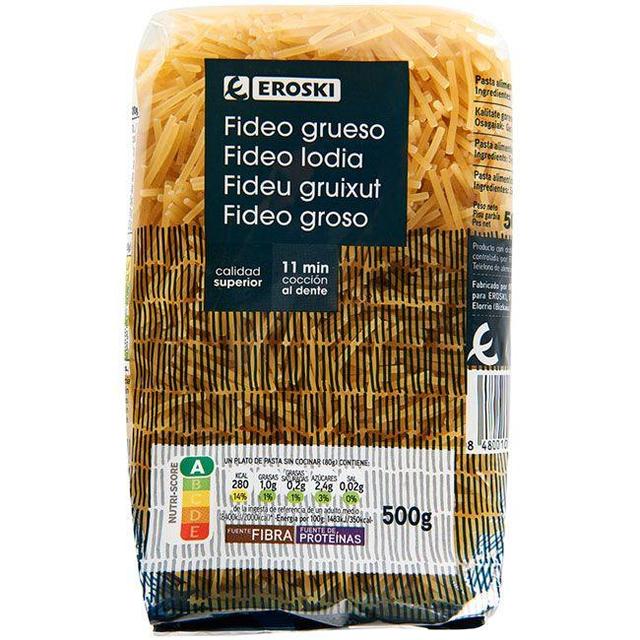 Fideo grueso eroski, paquete 500 g