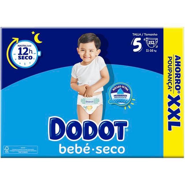 Pañal bebé seco box xxl talla 5 dodot, paquete 152 uds