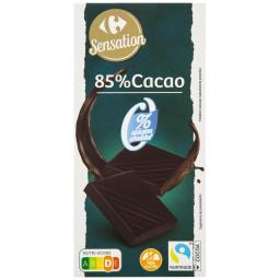 Chocolate negro 85% cacao Carrefour Sensation sin gluten y sin azúcar añadido 100 g