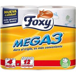 Papel higiénico foxy mega 3, paquete 4=12 rollos