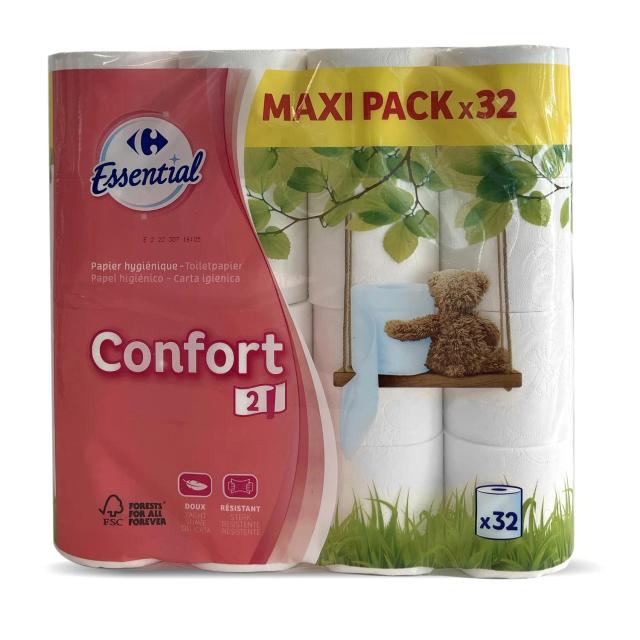 Papel higiénico 2 capas Confort Carrefour 32 rollos