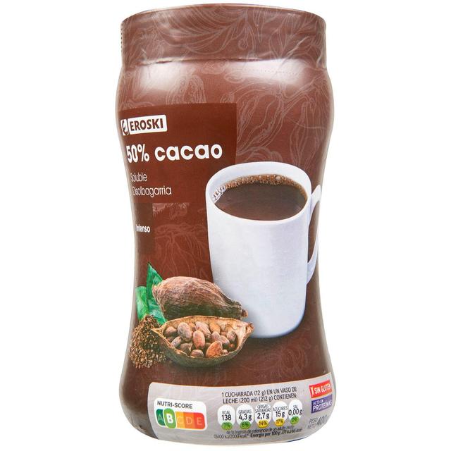 Soluble de cacao 50% eroski, bote 400 g