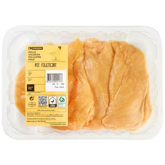 Pechuga de pollo fileteada eroski, bandeja aprox. 450 g