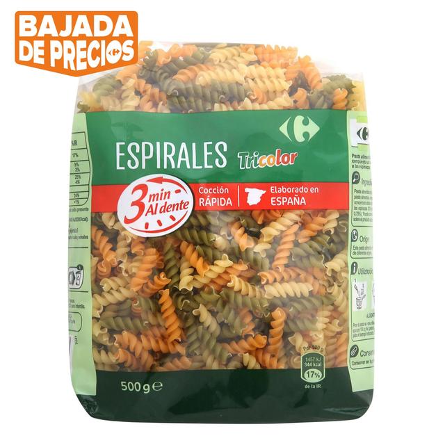 Espirales tricolor Carrefour 500 g. 