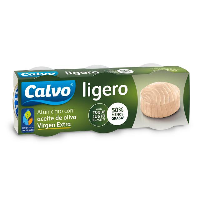 Atún claro con aceite de oliva virgen extra Ligero Calvo pack de 3 unidades de 56 g