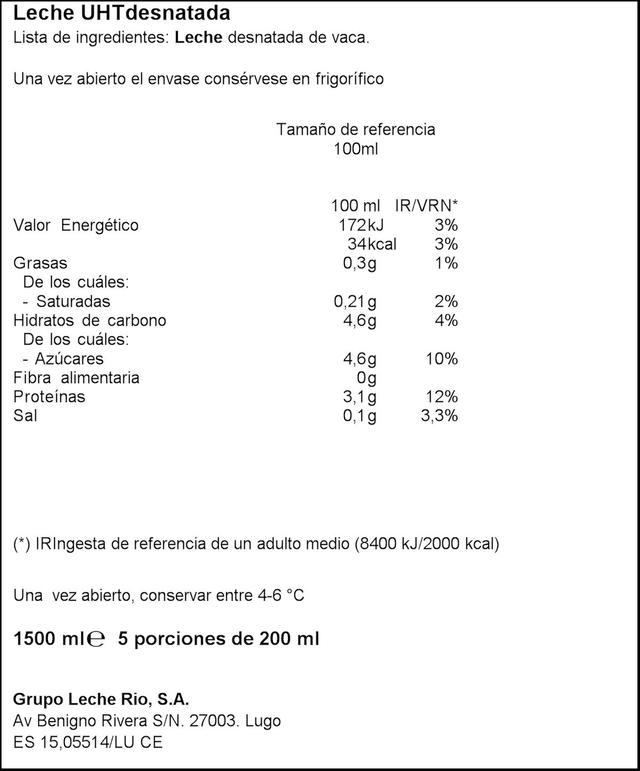 Leche Río 1,5l desnatada brik