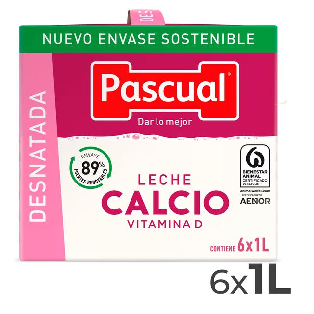 Leche desnatada calcio Pascual brik 6 x 1 l