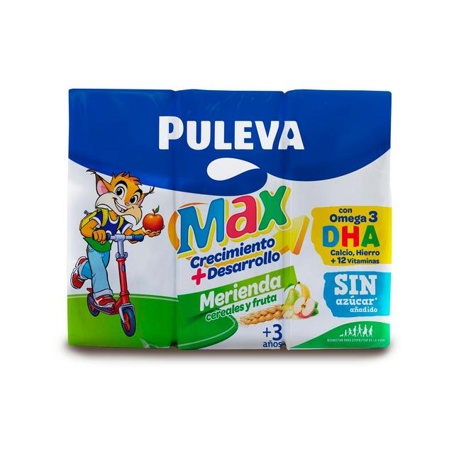 Preparado lácteo infantil cereales y fruta desde 3 años Puleva Max sin gluten pack de 3 unidades de 200 ml