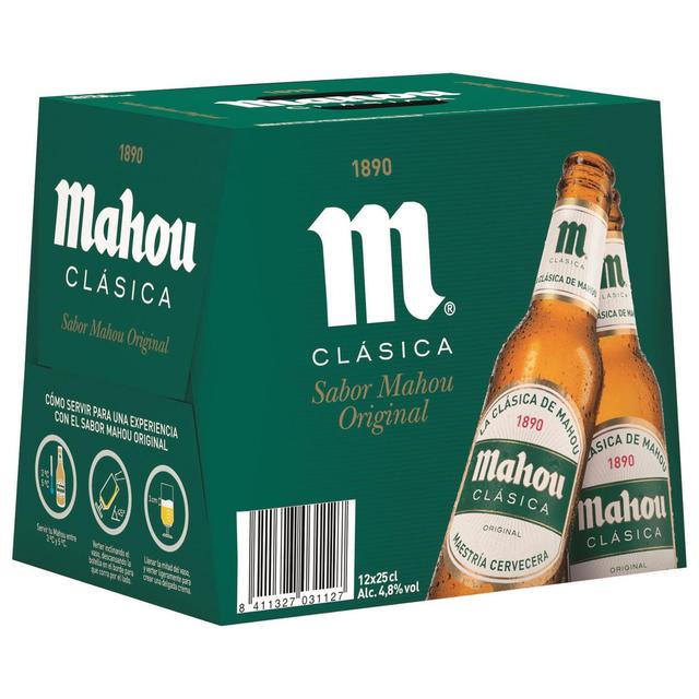 Cerveza Mahou Clásica pack de 12 botellas de 25 cl