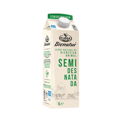 CLESA Leche semidesnatada de vaca de bienestar animal y origen gallego Bienatur 1 l