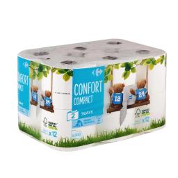 Papel higiénico compact doble rollo Carrefour 12 rollos